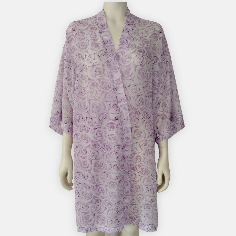 Secret Treasures Lilac Purple Rose Print Lightweight Robe Size L